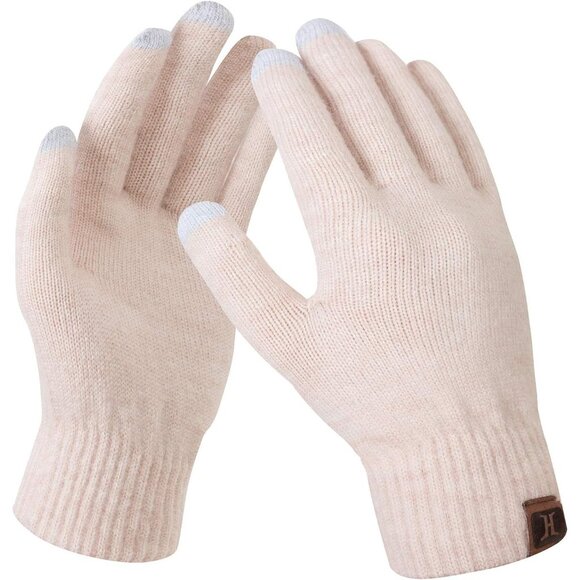 🆕 Women Cream Stretch Thermal Magic Gloves Warm Winter Knitted Fleece Texting - Picture 1 of 6